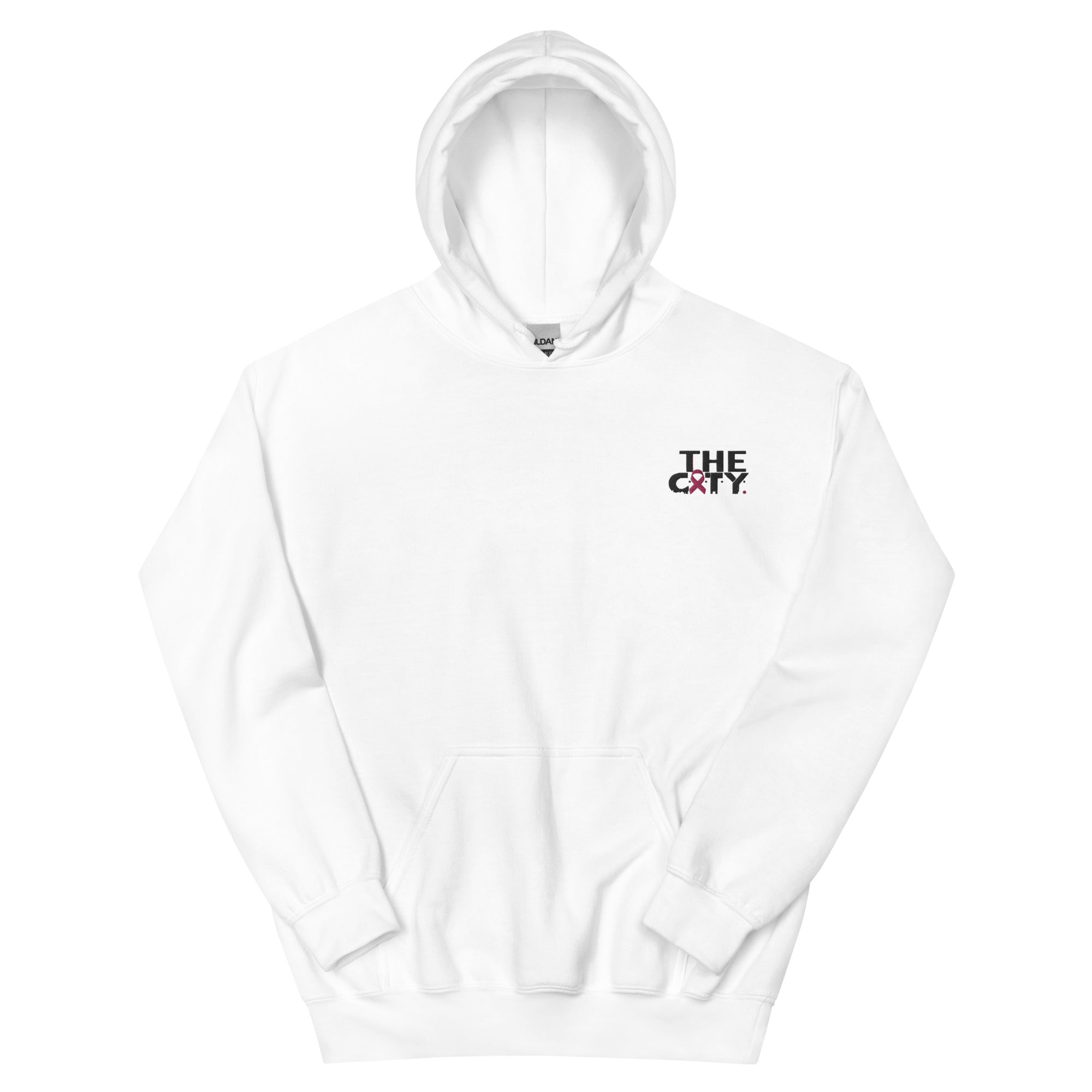 THE C.I.T.Y. Breast Cancer Awareness Embroidery WHT Unisex Hoodie