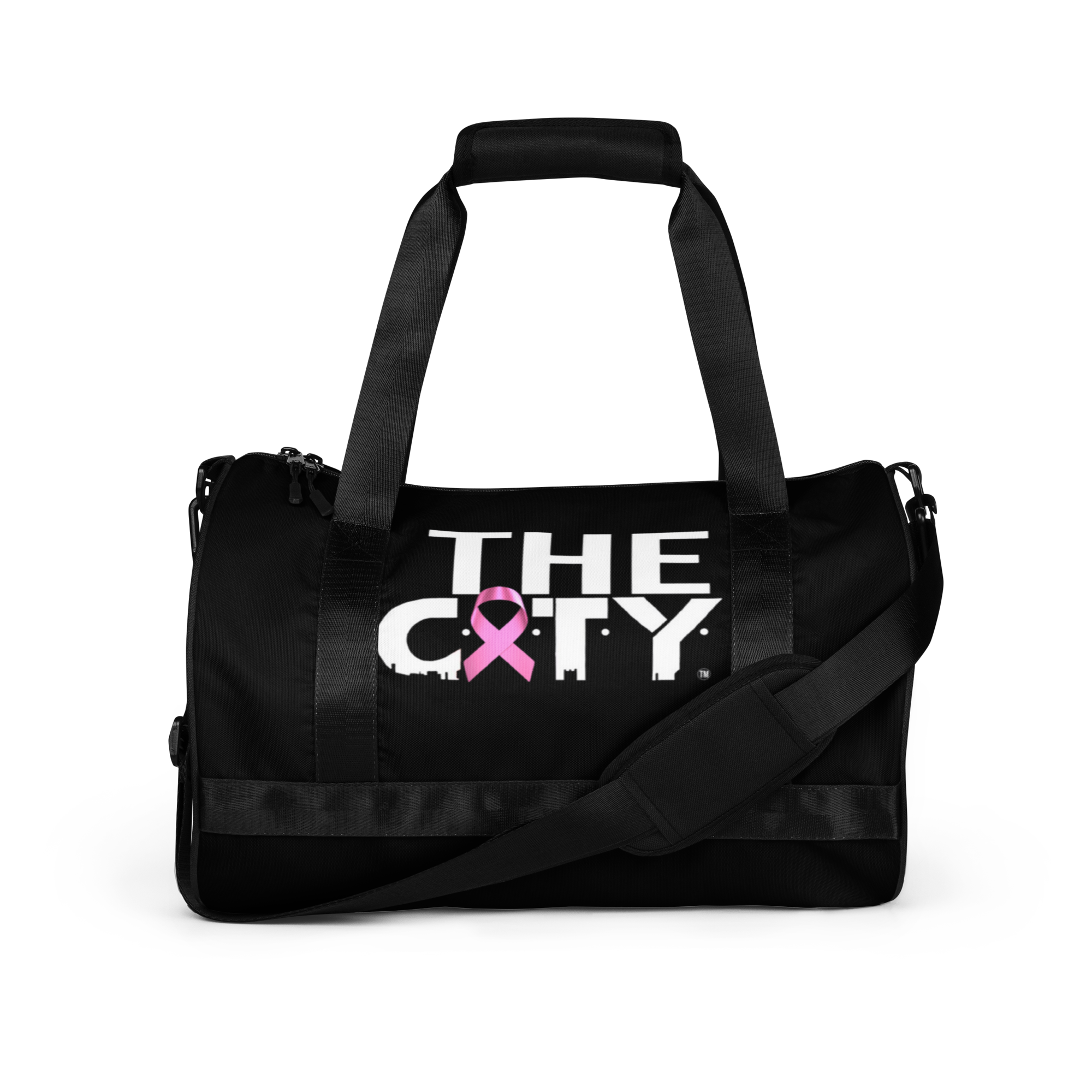 THE C.I.T.Y. Breast Cancer Awareness Embroidery BLK All-over print gym bag
