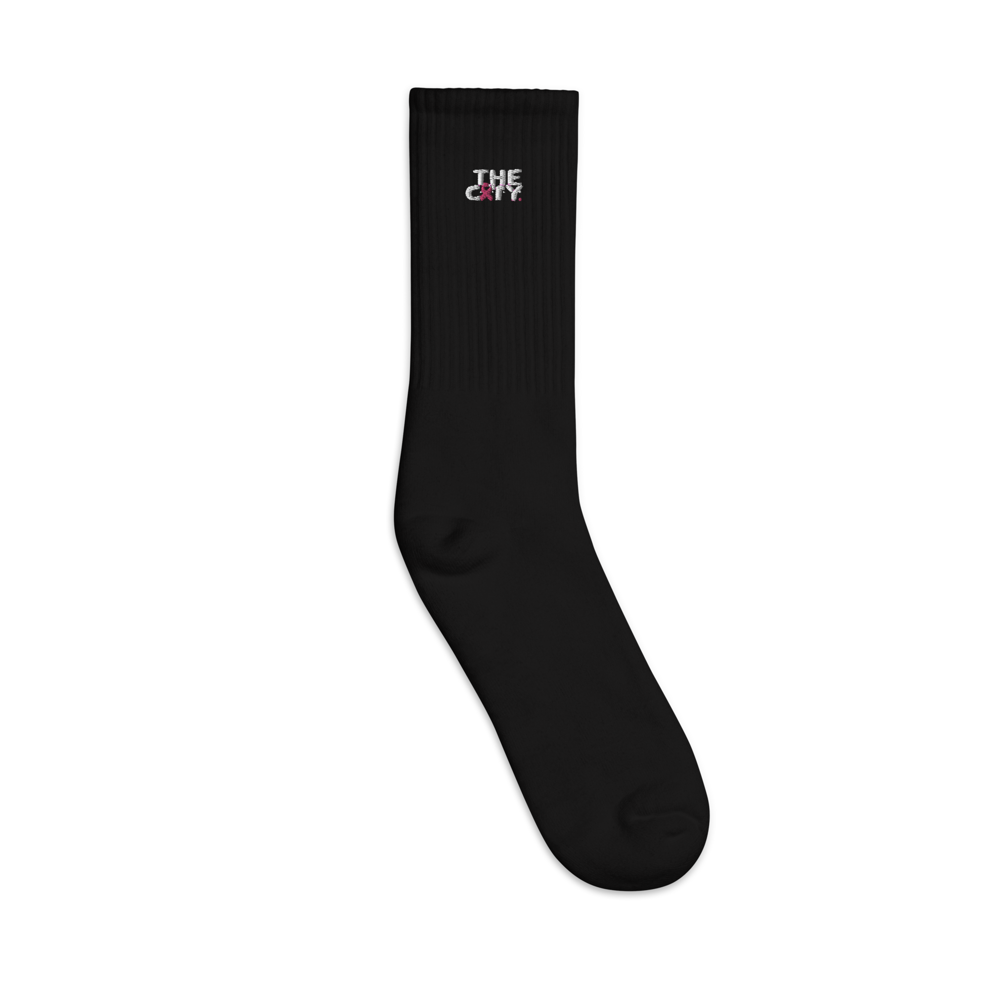 THE CITY Breast Cancer Awareness BLK Embroidered socks