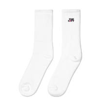 Load image into Gallery viewer, THE CITY Breast Cancer Awareness WHT Embroidered socks